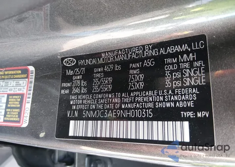 2022 Hyundai Tucson Sel z USA, uszkodzony, nr VIN 5NMJC3AE9NH010315